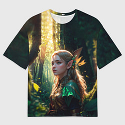 Мужская футболка оверсайз Эльфийка в утреннем лесу