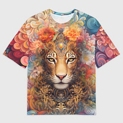 Мужская футболка оверсайз Леопард в тропиках