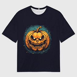 Футболка оверсайз мужская Злая тыква со светящимися глазами, цвет: 3D-принт