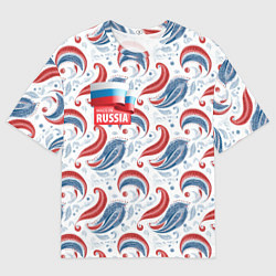 Футболка оверсайз мужская Флаг России и русские узоры, цвет: 3D-принт