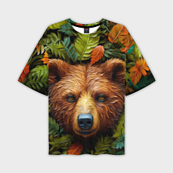 Мужская футболка оверсайз Медведь в листьях
