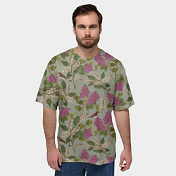 Футболка оверсайз мужская Мухоловки и сирень, цвет: 3D-принт — фото 2