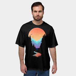 Футболка оверсайз мужская Неоновое солнце SynthWave, цвет: 3D-принт — фото 2