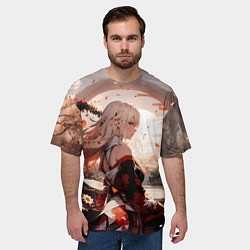 Футболка оверсайз мужская Японская девушка при закате солнца, цвет: 3D-принт — фото 2