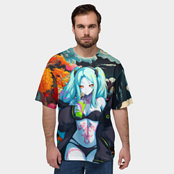 Футболка оверсайз мужская Ребекка и дракон - Киберпанк аниме, цвет: 3D-принт — фото 2