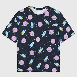 Мужская футболка оверсайз Ракета и планета
