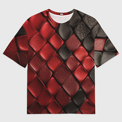 Мужская футболка оверсайз Кожаная красно черная текстура