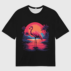 Футболка оверсайз мужская Розовый фламинго среди пальм, цвет: 3D-принт