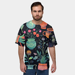 Футболка оверсайз мужская Паттерн из цветочных горшков, цвет: 3D-принт — фото 2
