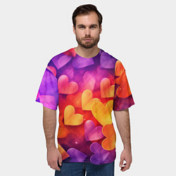 Футболка оверсайз мужская Разноцветные сердечки, цвет: 3D-принт — фото 2