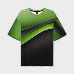 Мужская футболка оверсайз Black green abstract