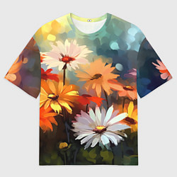 Футболка оверсайз мужская Маслянные ромашки, цвет: 3D-принт