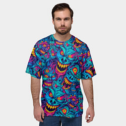 Футболка оверсайз мужская Неоновые монстры - graffiti art style pattern, цвет: 3D-принт — фото 2