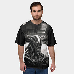 Футболка оверсайз мужская Ксеноморф в каюте космического корабля, цвет: 3D-принт — фото 2