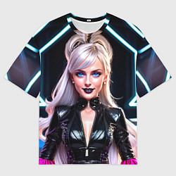 Футболка оверсайз мужская Девушка гот с неоновыми трубками, цвет: 3D-принт