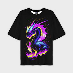 Мужская футболка оверсайз Неоновый космический дракон
