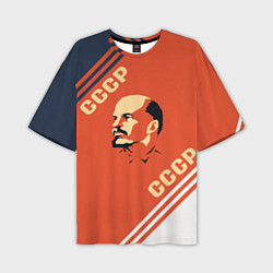 Мужская футболка оверсайз Ленин на красном фоне