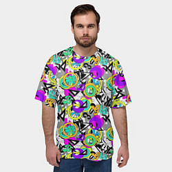 Футболка оверсайз мужская Разноцветный узор с буквами и абстрактными фигурам, цвет: 3D-принт — фото 2