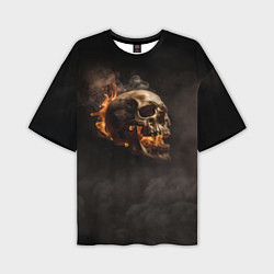 Мужская футболка оверсайз Горящий череп в дыму
