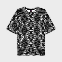 Мужская футболка оверсайз Черно-белый узор Искаженная геометрия