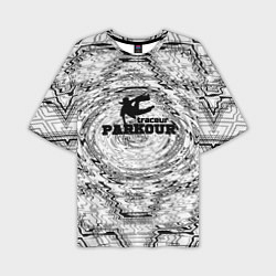 Мужская футболка оверсайз Parkour черно белый абстрактный узор