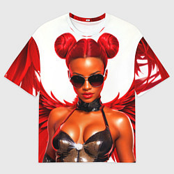 Футболка оверсайз мужская Девушка афро в очках и красных перьях, цвет: 3D-принт