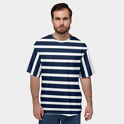 Футболка оверсайз мужская Широкие тёмно-синие полосы, цвет: 3D-принт — фото 2