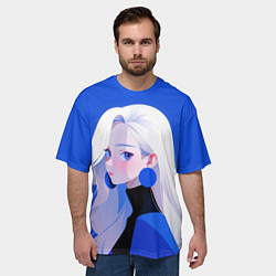 Футболка оверсайз мужская Аниме- девушка в синем, цвет: 3D-принт — фото 2