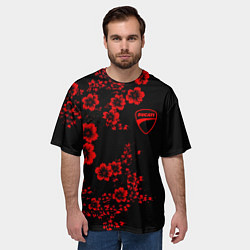 Футболка оверсайз мужская Ducati - red flowers, цвет: 3D-принт — фото 2