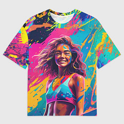 Мужская футболка оверсайз Девушка в буйстве красок