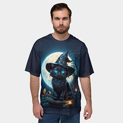 Футболка оверсайз мужская Кот ведьмы - Хэллоуин, цвет: 3D-принт — фото 2