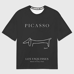 Футболка оверсайз мужская Собака на черном - Пабло Пикассо, цвет: 3D-принт