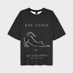 Мужская футболка оверсайз Кот на черном - Пабло Пикассо