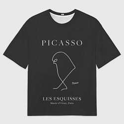 Мужская футболка оверсайз Птица на черном - Пабло Пикассо