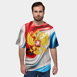 Футболка оверсайз мужская Герб России на фоне флага, цвет: 3D-принт — фото 2