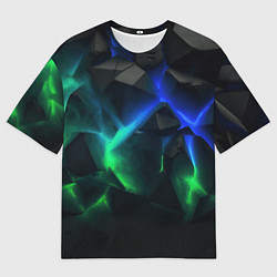 Футболка оверсайз мужская Разлом синих и зеленых плит, цвет: 3D-принт