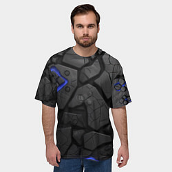 Футболка оверсайз мужская Черные плиты с синей вставкой, цвет: 3D-принт — фото 2