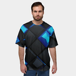 Футболка оверсайз мужская Черные и синие плитки, цвет: 3D-принт — фото 2