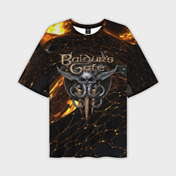 Мужская футболка оверсайз Baldurs Gate 3 logo gold and black