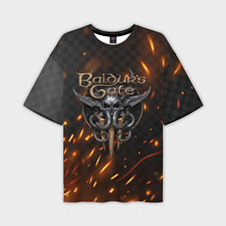 Мужская футболка оверсайз Baldurs Gate 3 logo fire