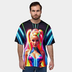 Футболка оверсайз мужская Девушка с голубыми глазами на неоновой сцене, цвет: 3D-принт — фото 2