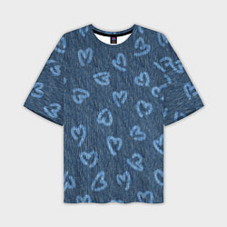 Футболка оверсайз мужская Hearts on denim, цвет: 3D-принт