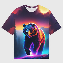 Мужская футболка оверсайз Люминесцентный медведь гризли