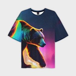 Мужская футболка оверсайз Неоновый светящийся медведь гризли