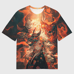 Футболка оверсайз мужская Девчонка в маске демонического дракона, цвет: 3D-принт