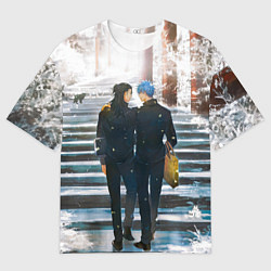 Футболка оверсайз мужская Годжо и Гетто - Магическая битва, цвет: 3D-принт
