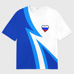 Мужская футболка оверсайз Флаг России в сердечке - синий