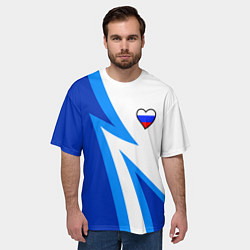 Футболка оверсайз мужская Флаг России в сердечке - синий, цвет: 3D-принт — фото 2