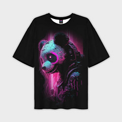 Мужская футболка оверсайз Панда киберпанк в фиолетовом свете