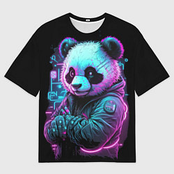 Мужская футболка оверсайз Панда в неоновом свете